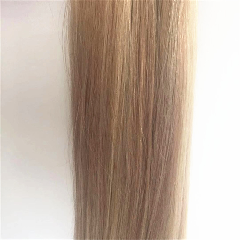Remy human hair Blonde Hair Extensions Piano Color Medium Brown Highlight with Blonde  Straight hair weft YL288